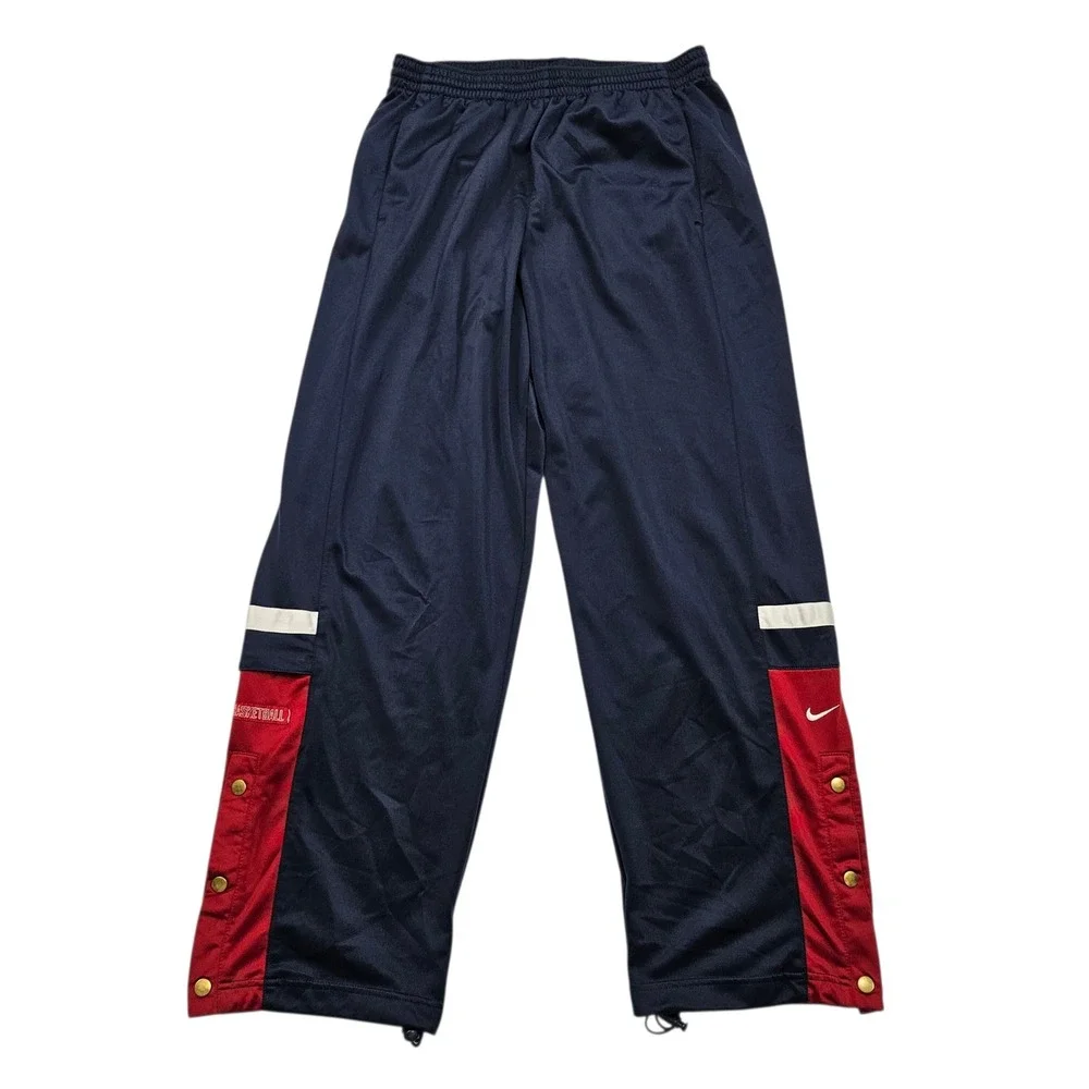 Nike‎ Track Pants Mens Large Navy Blue Red Snap Button Basketball Vintage Y2K
